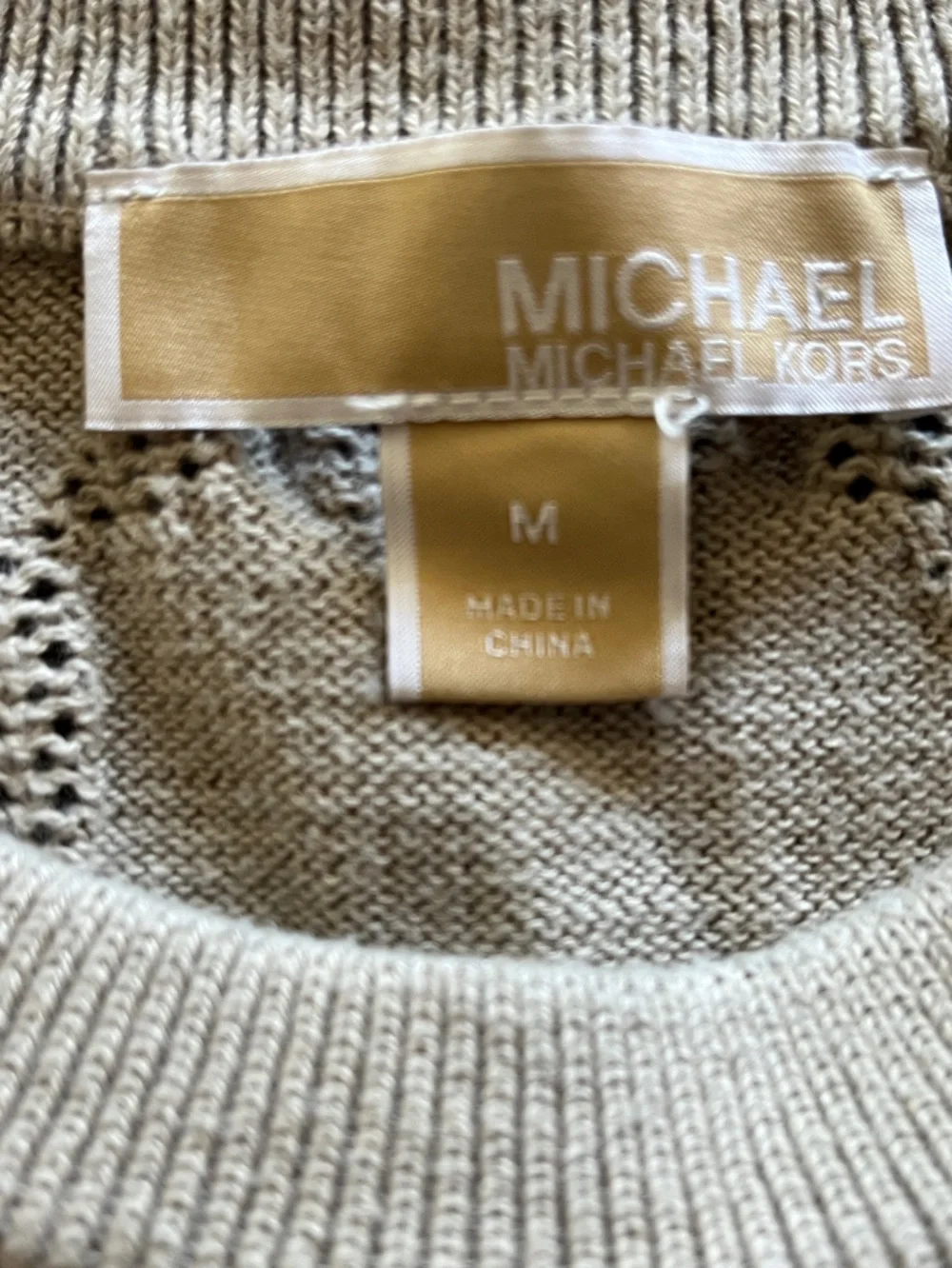 Michael Kors Beige Knit Short-Sleeve Logo Sweater Top
